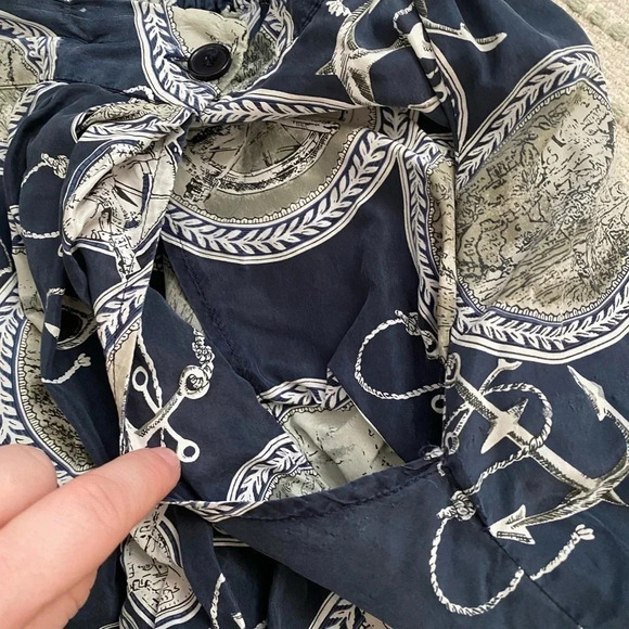 Vintage - Pure Silk Nautical Themed Oversized Shorts Dark Blue - Picture 8 of 15